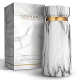 Goldthal® Keramik Vase für Pampasgras im Boho Style H22cm - schlicht & modern -perfekt für Blumen, Pampasgras, Trockenblumen & Anderen Deko-Elementen - weiße Marmor-Optik in matt mit Gold-Ring