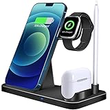 Kabellose Ladestation, 4 in 1 Wireless Charger für Apple Series, Schnelle Induktive Ladestation mit 18W Schnelladapter Kompatibel mit iPhone 12/11 / Pro max/Xr/Xs max/Apple Pencil/