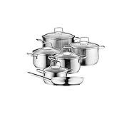 WMF Brilliant Topfset Induktion 6-teilig, Kochtopf Set mit Glasdeckel, Cromargan Edelstahl satiniert matt, Induktion Töpfe Set unb