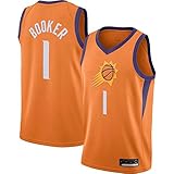 BXWA-Sports Basketball-Trikot New Season Orange NBA # 1 Devin Booker Phoenix Suns atmungsaktive Uniform Fitness Wettkampf Trikots Sport T-Shirt, XL (185 cm/85 ~ 95 kg)