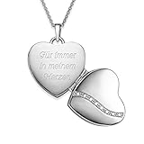 Medaillon Herz Silber Foto Herzkette Photo Amulett Halskette Herz Kette Silber 925 GRATIS LUXUSETUI Herz Anhänger zum Öffnen mit Medallion Liebesgeschenk Fotos Bild Geschenke für Frauen F