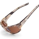 Verdster Camo Polarisierte Sonnenbrille - UV-Schutz - Braunes Camouflage Design mit bernsteinfarbenen Gläsern - Ideal für Angler - Etui und Reinigungstuch ink