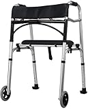 Gehhilfen für Senioren Gehhilfen, höhenverstellbar, mit PU-Sitzbrett und Rückenlehne, leicht, zusammenklappbar, Rollator für Senioren Behinderten-Rollator, langlebig