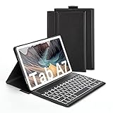 Beleuchtete Tastatur Hülle für Samsung Galaxy Tab A7 10.4 Zoll T505/T500/T507, Schützhülle mit Bluetooth Abnehmbarer QWERTZ Tastatur, 7 Farbige Hintergrundbeleuchtung, Schw