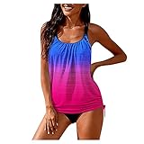 UoBfine Damen Tankini Badeanzug mit Oberteile und Badeshorts Zwei Teilig Bademode Beachwear Bademode Set S-XXL,Zweiteilig Push up mit Einstellbarer Bikinislip Tankini Top Soft Cups (Mehrfarbig, M)