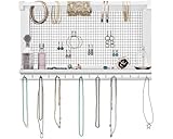 Comfify rustikaler Schmuckorganisator - Wandschmuckhalter mit abnehmbarem Armbandstiel, Ablage und 16 Haken - Perfekte Ohrringe, Halsketten und Armbandhalter - Vintage-Schmuckdisplay - weiß