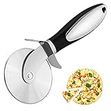 Vicloon Pizzaschneider, Pizzaroller aus Edelstahl, Hochwertige pizza schneidemesser- Pizza Cutter aus Edelstahl Räder und Silikon Griff- Handlicher Pizza Cutter mit Fing