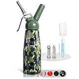 Amazy Sahnespender inkl. 3 Edelstahl Tüllen + 2 Reinigungsbürsten – Profi Sahnesyphon aus Aluminium für die Zubereitung von Schlagsahne, Creme, Mousse, Espuma & Co. (Camouflage | 500 ml)