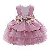 Baby Mädchen Kleid Kinder Prinzessin Partykleid Pailletten Schleife Formal Abendkleid Rückenfrei Hochzeitskleid Brautjungfer Festkleid Geburtstagskleid Taufkleid Ärmellos 2# Dunkelrosa 12-18 M