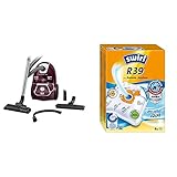 Rowenta RO3969 Compact Power Beutel-Staubsauger dunkelrot/Silber & Swirl R 39 MicroPor Plus Staubsaugerbeutel für Rowenta und Moulinex Staubsauger | Anti-Allergen-Filter | 4 Stück