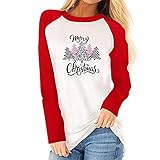 Masrin Oberteile Damen Pullover zum Drucken von Weihnachtsbriefen Raglan Tunika mit Langen Ärmeln Bluse mit Kontrastnähten Herbst Winter Langarmshirts Sportbekleidung