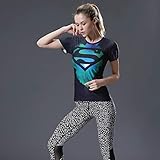 CHWEI Knitted Hat 3D-gedrucktes langärmliges T-Shirt mit grünem Superman-Muster für Damen schweißableitende hochelastische schnell trocknende schmal geschnittene Fitnesskleidung-XXXL