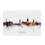 artboxONE Metall-Poster 40x60 cm Städte Stockholm Skyline PurpleGold von Künstler Michael Tomp
