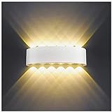 LED Wandleuchte Aussen Innen IP65 Weiss 12W Modern Wandlampe Aluminium Up Down Spotlicht Wandlicht für Schlafzimmer, Wohnzimmer, Bad, Flur, Treppe -Warmweiß 3050