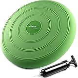 POWRX Balancekissen inkl. Pumpe und Workout I Ballsitzkissen 33 cm I Luftkissen Sitzkissen für Rückentraining Reha-Sport Koordination und Balance I Büro Pad Balance-Kissen Grü