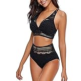 MOKBAY Bikini-Sets für Damen,Damen Push Up Bikini Set Zweiteilige Neckholder Retro Bademode Badeanzug Strandkleidung Oberteil High Waist Bikinihose Sexy (3-Schwarz:XXL)