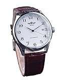 Winner Retro-Brauner Gürtel Herren Automatisch Mechanische Armbanduhr Minimalistische Datumsanzeige mit großen arabischen Ziffern Leicht ablesbare U