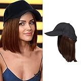 CLDY Hut Perücke für Frauen Kurzes Bob Haar Baseball Cap Perücke mit glattem Haar Extensions Perücke Synthetische Bob Perücke Hut verstellbar Hellbraun Schwarz Baseball Hut Perücke (9', Hellbraun)