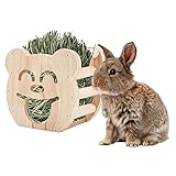 AHANDMAKER Heu-Futterstation für Haustiere, Bären-Form, Holz, wandmontierbar, Heukrippe, Futterrahmen, weniger verschwendet, Heuraufe für kleine Haustiere, Kaninchen, Chinchilla, Meerschw