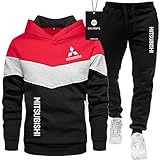 JesUsAvila Herren-Sportanzug Pullover + Hose zweiteilig Mitsu-bishi dreifarbige Nähte Plus Samtverdickung Jogginganzug Kapuzen-Sweatshirt Sportswear Sweatshirts/C/L