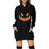 Precioul Schuhe Kapuzenpullover mit Taschen Damen Hoodie Kleid Katze KüRbis Fledermaus Pullover Kleid Langarmshirt Oberteile Top Halloween Pullover M