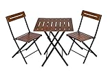 Naturfarbe Holz Balkonset Klappbar Bistroset mit 2x Klappstuhl und 1x Klapptisch 60x60 cm - 3-teilig Balkonmöbel Terassen Set für Kleiner Balkon Balcony Gartenmöbel S