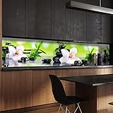 wandmotiv24 Küchenrückwand Orchidee Bambus Steine Glas 260 x 60cm (B x H) - Hartschaum 3mm Nischenrückwand, Spritzschutz, Fliesenspiegel-Ersatz, Deko Küche M1087