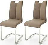Robas Lund Esszimmerstühle 2er Set Cappuccino, Echtleder Schwingstuhl Esszimmerstuhl max. 140 Kg Belastbar, S