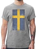 Fussball WM 2022 Fanartikel - Schweden Flagge Vintage - L - Grau meliert - schweden Trikot Herren - L190 - Tshirt Herren und Männer T-S