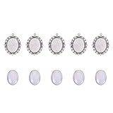 PandaHall 5 Sets 40x30mm Oval Klarglas Cabochon Covers, 61x48mm Antik Silber Tibetischen Stil Anhänger Cabochon Einstellungen für DIY