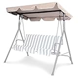 RELAX4LIFE Sonnendach UV-Schutz, Ersatzdach Wasserabweisend, Dachbezug für Hollywoodschaukel, Dachplane Farbwahl, Schaukeldach 160g Polyester, Gartenschaukel Kein Ausbleichen (196 x 109 cm, Beige)