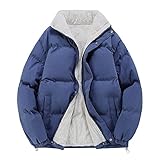 Fleecejacke Herren Winter Warm Komfortabel Reißverschluss Jacke Herren Loose Stehkragen Einfarbig Winddichte Jacke Herren Einfachheit Mode Lassig Jacke Herren C-Blue XXL