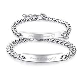 Flongo Partnerarmband BFF Ketten Freundschaftsarmband für 2 Edelstahl Paar Armband Armreif Armkette Silber Panzerkette Partnerarmbänder mit Always & Forever Herz Gravur Herren,D