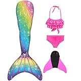 DNFUN Meerjungfrauenflosse Mädchen Cosplay Badeanzug mit Meerjungfrau Flosse zum Schwimmen,rosa,JCK09,140