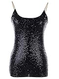 ANNA-KACI Frauen Sparkle Shine Glitzer Mini Pailletten Metallic Effekt ärmellos Boot Ausschnitt Trägertop Tank Top