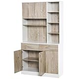 CNen Wohnzimmer Möbel Küchenschrank 100L X 39T X 180H cm Badregal Badezimmerschrank Mit 2 Schubladen Naturholz+Weiß Lagerreg