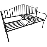 Outsunny Gartenbank 2 Sitzer Sitzbank Parkbank Metallbank Bankauflage mit Armlehne mit Klappbeistelltisch Schwarz 160 x 53 x 95