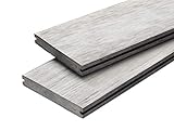 WPC Terrassendielen Massivdiele Antik - Komplett-Set Hellgrau | 12m²(3m x 4m) | Boden-Fliesen + Unterkonstruktion & Clips | Balkon Boden-Belag + rutschfest + witterungsbeständig
