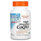Doctor's Best High Absorption CoQ10 mit Bioperine (Coenzym Q10), 600mg, 60 vegane Kapseln, Laborgeprüft, Glutenfrei, Sojafrei, Veg