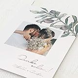 sendmoments Danksagung zur Hochzeit, Olivenzweig, 5er Klappkarten-Set C6 105x148 mm, Dankeskarten personalisiert mit Foto und Roségoldfolien-Veredelung, optional passende Design-Umschläg