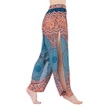 Lofbaz High Slit Harem Yogahosen für Damen Sexy Lounge Pyjamas Jogginghose Frauen Workout Strandkleidung Mutterschaftjogger Rose 1 Blaugrün L