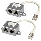 2X Netzwerk-Splitter-Adapter - 2 gleichzeitige & unabhängige Verbindungen über eine Netzwerkdose - 2 aus 1 RJ45 Port Buchsen Netzwerk-Verlängerung - 2 Stück Set - rj-45 Y-Kabel Cable-Sharing-Adap