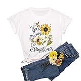 Lapa Damen-T-Shirt mit grafischer Sommer-Optik, kurzärmelig, Rundhalsausschnitt, lässig, Basic-Tops, Sonnenblumen-T-Shirt, Sommer-Top für Damen, Mädchen, weiß, M