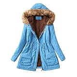 Damen Winter Warm Dicker Kunstpelz Mäntel Winddicht Fleece Gefüttert Kapuze Parka Lange Jacke Designer Trenchcoat Casual Slim Fit Fuzzy Overcoat mit Taschen, A02_Sky Blue, 90