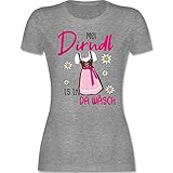 Kompatibel mit Oktoberfest Damen Trachtenshirt - MEI Dirndl is in da Wäsch Edelweiss Grau - L - Grau meliert - Trachten Tshirt - L191 - Tailliertes Tshirt für Damen und Frauen T-S