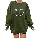 Damen Oversize Sweatshirt Smiley Bedrucktes Frauen Teenager Mädchen Cool Langarm Pullover Pulli Rundhals Sport Hoodies Top Langarmshirt Boyfriend Streetwear Herbst Winter Freizeit Streetwear B