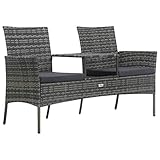 Polyrattan Gartenbank Anthrazit- 2-Sitzer Bank mit integriertem Tisch & Kissen in Anthrazit- 152 x 62 x 85 cm - Sitzbank w