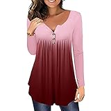 T-Shirt Damen V-Ausschnitt Knopfleiste Bluse Mode Tunika Langarm/Kurzarm/Ärmellos Tops Frauen Casual Lockere Sexy Shirt Ob