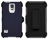 ToughBox Schutzhülle für Samsung Galaxy S5, stoßfest, Marineblau / Weiß, mit integriertem Displayschutz, Holster und Gürtelclip, passend für OtterBox Defender Gürtelclip