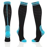 Licorne Kompressions-Thrombose-Stütz-Strümpfe Damen und Herren Compression Socks für Sport Flug Laufen Reisen (43-46, Schwarz-Blau)